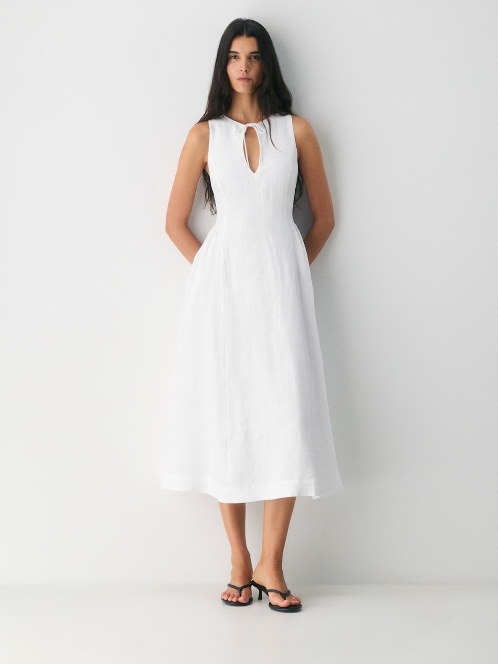Aritzia Wilfred Countess Linen White Keyhole Midi Dress 2 Like New